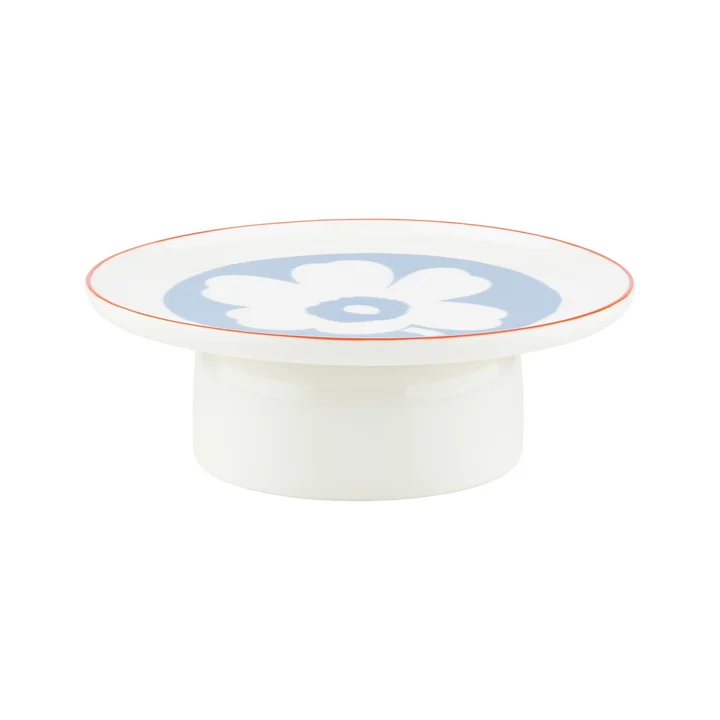 Marimekko - Oiva Unikko serveerplateau met voet, Ø 24 cm, wit / lichtblauw / oranje