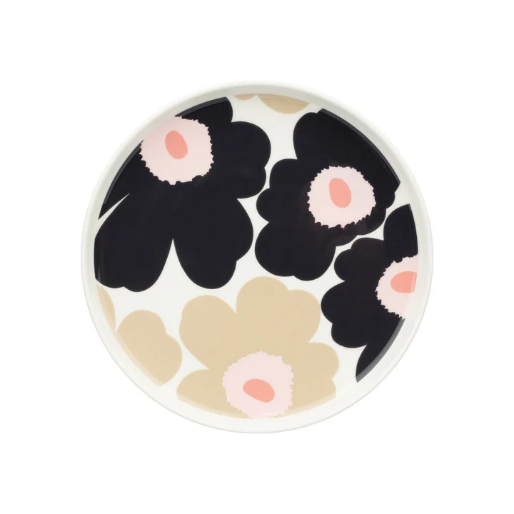 Marimekko - Oiva Unikko Bord Ø 20 cm, wit / houtskool / zand / roze