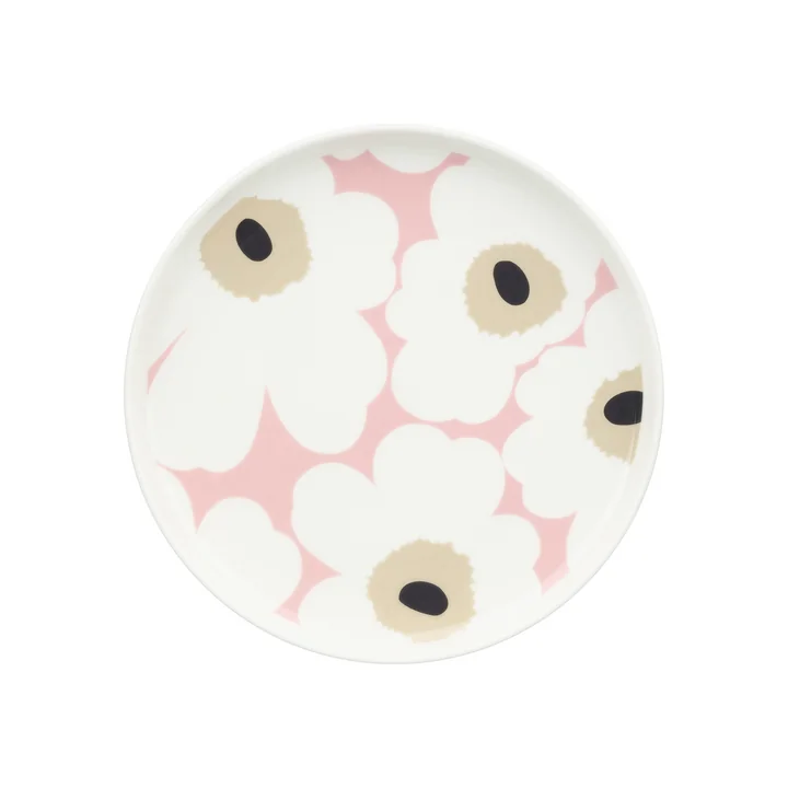Marimekko - Oiva Unikko Bord Ø 20 cm, wit / roze / zand / houtskool