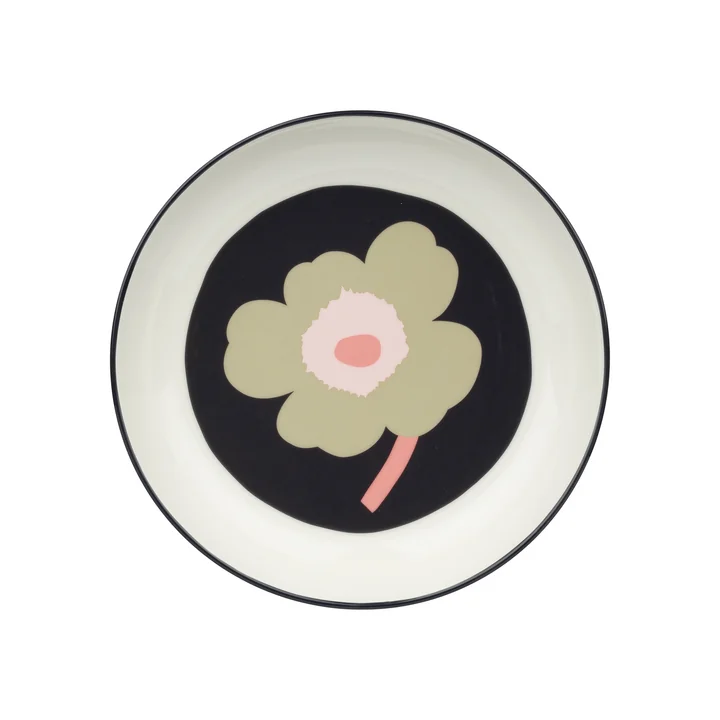 Marimekko - Oiva Unikko diep bord, Ø 20,5 cm, gebroken wit / houtskool / zand / roze
