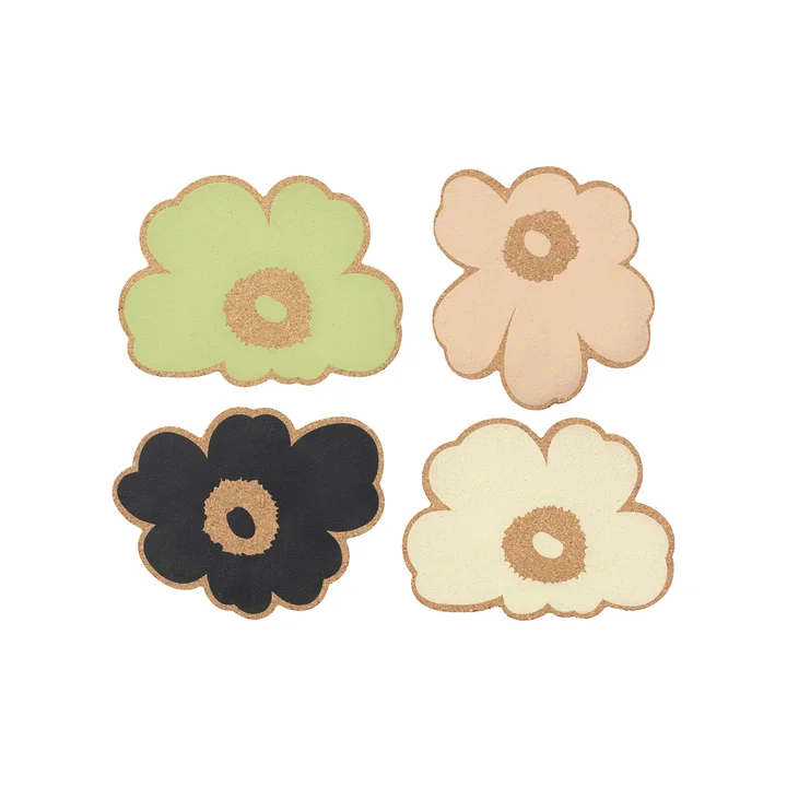 Marimekko - Unikko glazen onderzetter 12 cm, veelkleurig (set van 4)