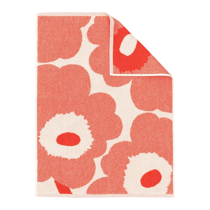 Marimekko - Unikko Handdoek 50 x 70 cm, gebroken wit / oranjerood