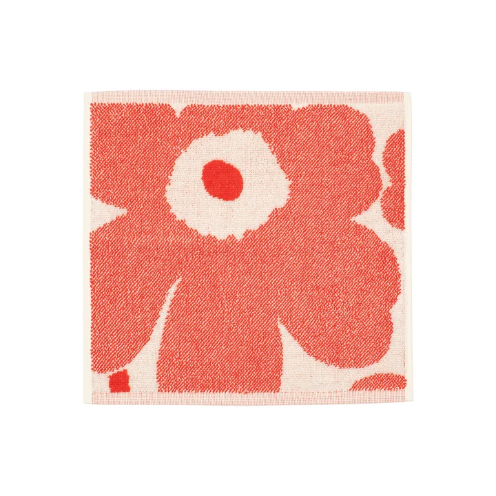 Marimekko - Unikko Mini - handdoek, 30 x 30 cm, gebroken wit/oranje rood