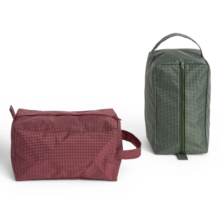 HAY - Grid Wash Bag M, bordeaux en donkergroen