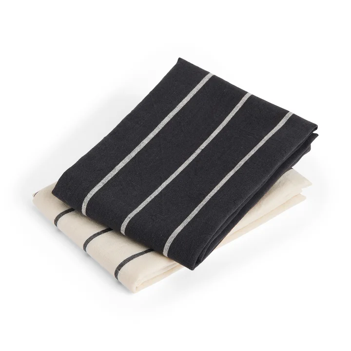 HAY - Outdoor Market Theedoek, zwart met beige strepen (set van 2)