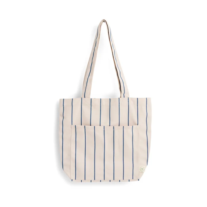 HAY - Outdoor Market Tote Bag M, beige met blauwe strepen