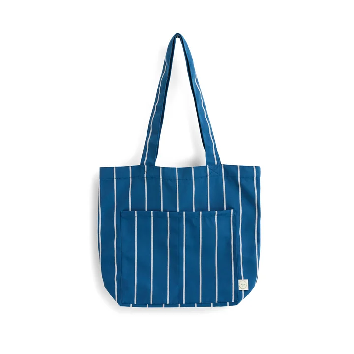 HAY - Outdoor Market Tote Bag M, blauw met beige strepen