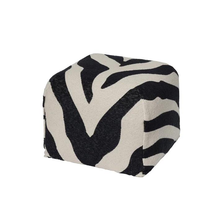 Broste Copenhagen - Zebra Poef, zwart / licht beige