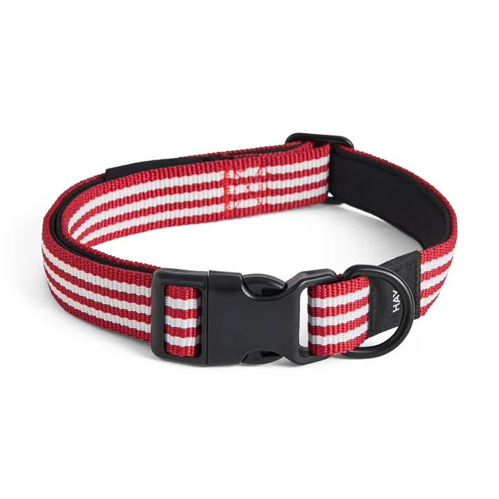 HAY - Dogs Halsband, M/L, rood/wit gestreept