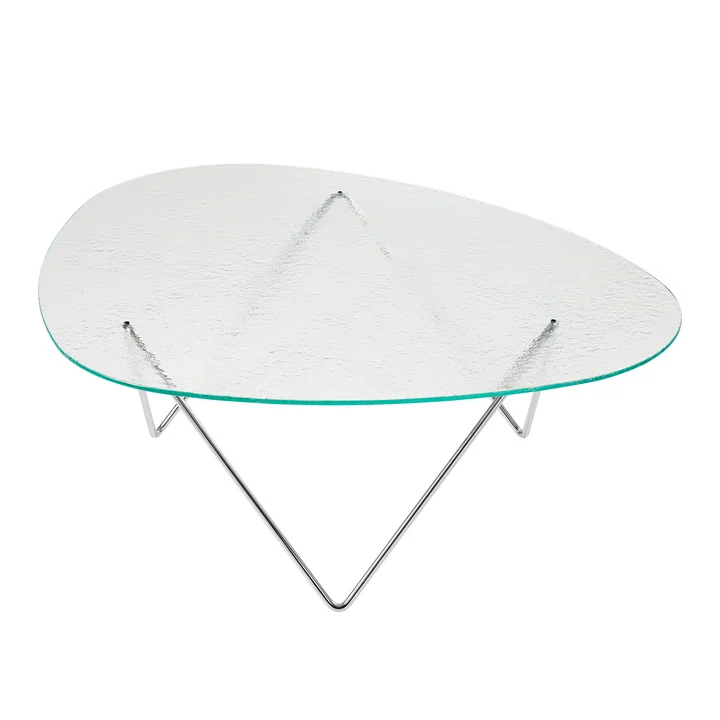 Gubi - Pedrera salontafel, chroom / gestructureerd transparant glas