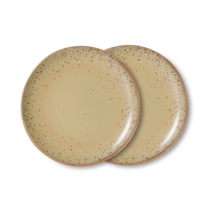 HKLiving - 70's zijplaat, Ø 22 cm, grit (set van 2)