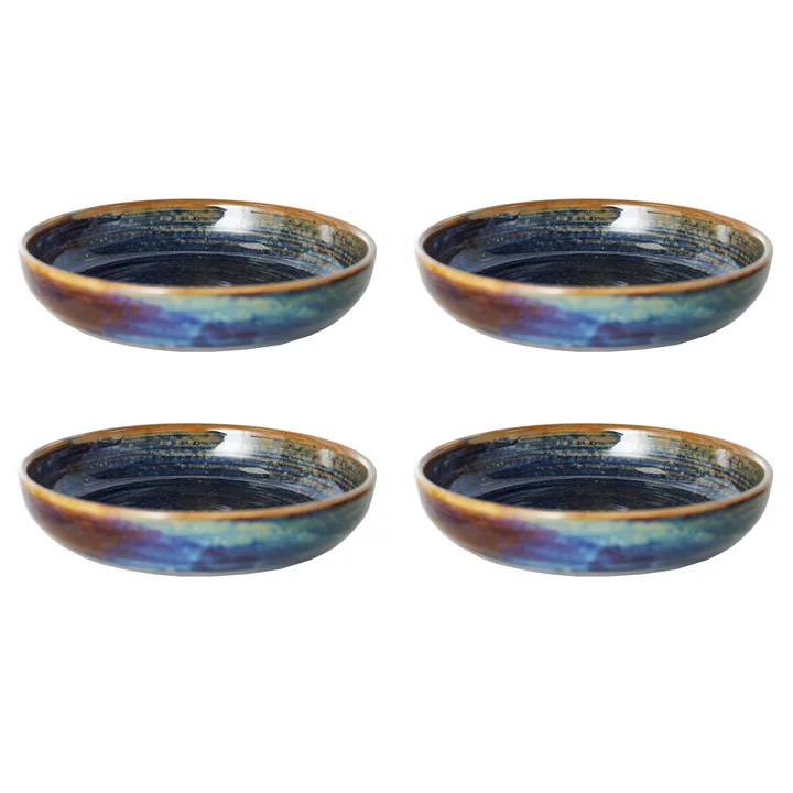 HKliving - Chef Ceramics diep bord, Ø 21,5 cm, rustiek blauw (set van 4)