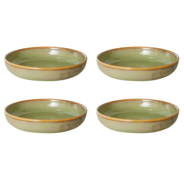 HKliving - Chef Keramiek diep bord, Ø 21,5 cm, mosgroen (set van 4)