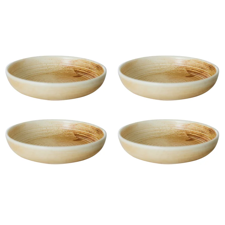HKliving - Chef Keramiek diep bord, Ø 21,5 cm, rustiek crème / bruin (set van 4)