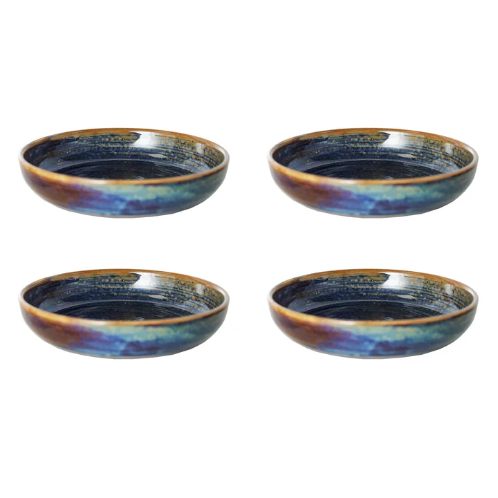 HKliving - Chef Ceramics diep bord, Ø 19,3 cm, rustiek blauw (set van 4)