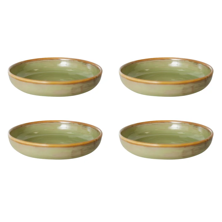 HKliving - Chef Keramiek diep bord, Ø 19,3 cm, mosgroen (set van 4)