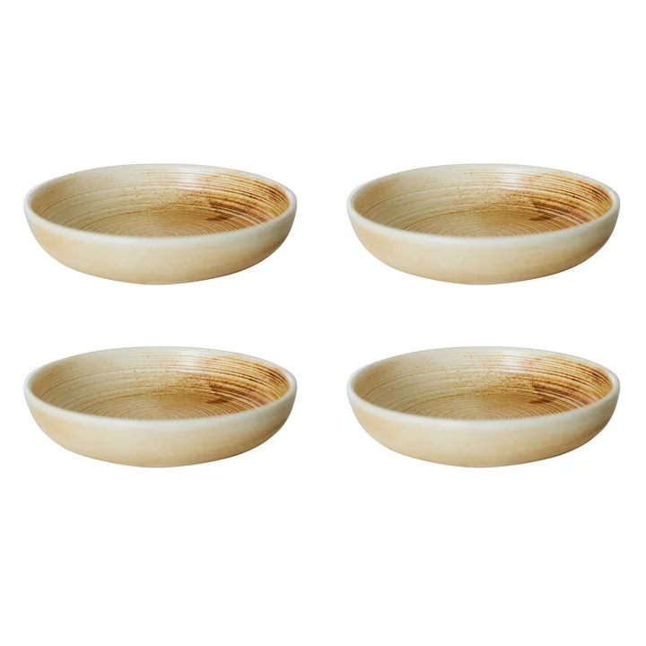 HKliving - Chef Keramiek diep bord, Ø 19,3 cm, rustiek crème / bruin (set van 4)