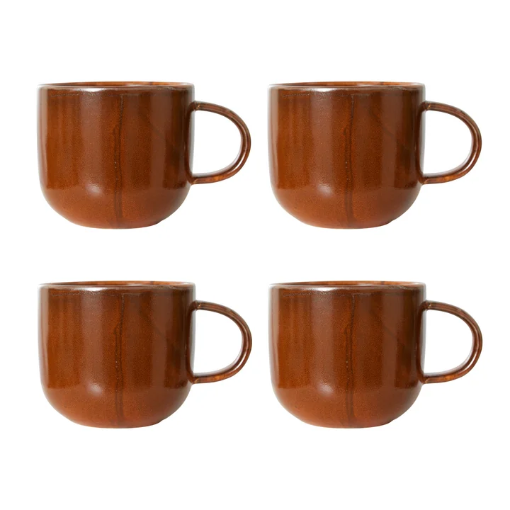 HKliving - Kok Keramiek mok, 320 ml, gebrand oranje (set van 4)