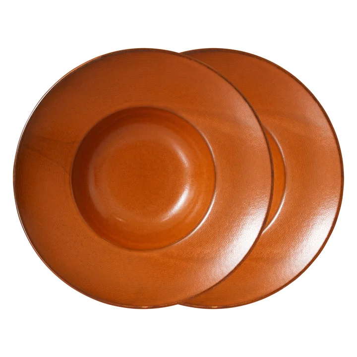 HKliving - Chef Keramiek pastabord, Ø 28 cm, gebrand oranje (set van 2)