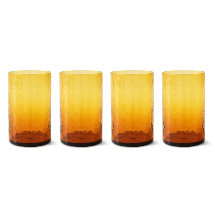 HKliving - Buisglas, H 12 cm / 400 ml, barnsteen (set van 4)