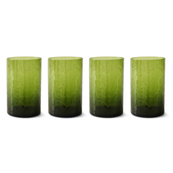 HKliving - Buisdrinkglas, H 12 cm / 400 ml, olijf (set van 4)