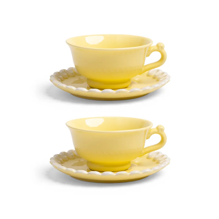 & klevering - Whip Kop met schotel, 150 ml, geel (set van 2)