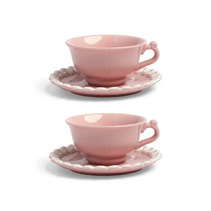 & klevering - Whip Kop met schotel, 150 ml, roze (set van 2)