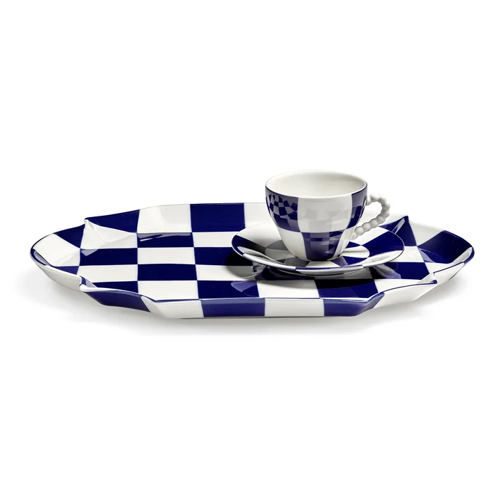 Serax - Fête des Bêtes Kop en schotel op dienblaadje, blauw/wit