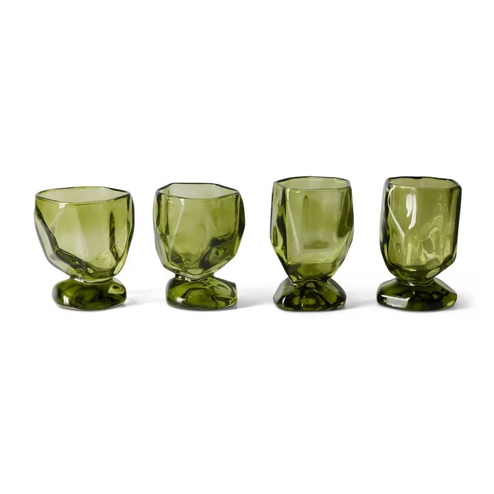 HKliving - Glazen, emerald (set van 4)