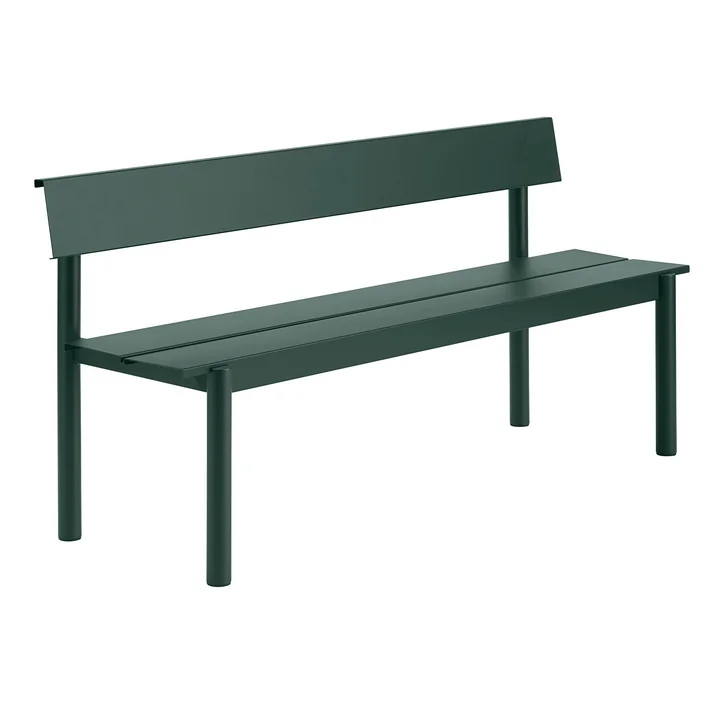 Muuto - Linear Steel Bank met rugleuning, 170 cm, donkergroen