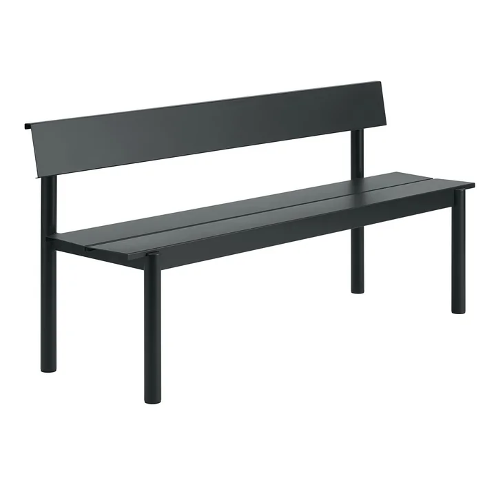 Muuto - Linear Steel Bank met rugleuning, 170 cm, zwart