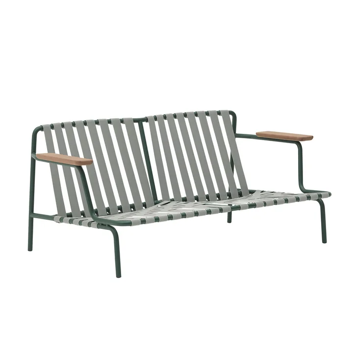 Muuto - Settle 2-zitsbank voor buiten, groen/donkergroen (stof Ribbed Weave 2)
