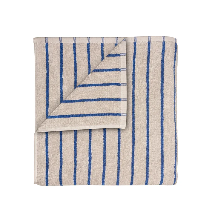 Blomus - Arto Badhanddoek, 140 x 70 cm, dunne strepen, moonbeam / mazarine blauw