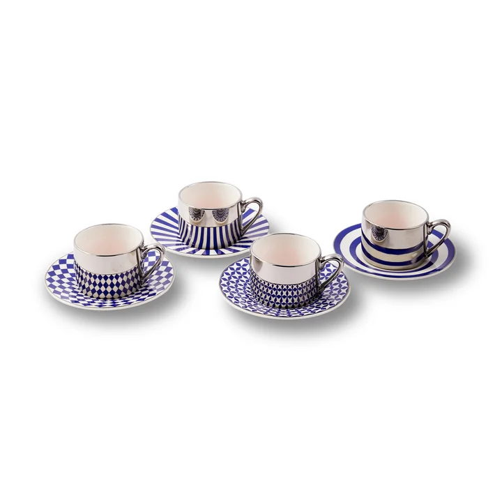 POLSPOTTEN - Serie Aunty (set van 4), espressokopje met schotel, veelkleurig