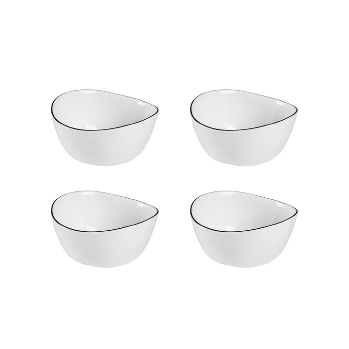 Broste Copenhagen - Salt -schaal, 10 x 11 x H 5,5 cm, wit / zwart (set van 4)