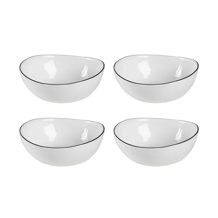 Broste Copenhagen - Salt -schaal, 15,5 x 17 x H 6 cm, wit / zwart (set van 4)