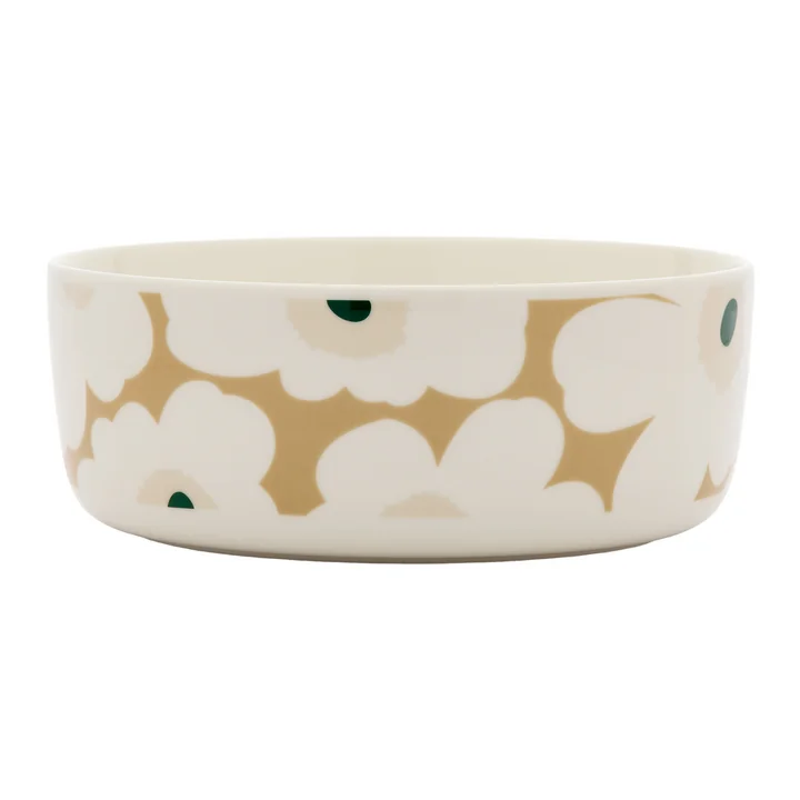 Marimekko - Oiva Unikko Kom 1500 ml, wit / beige / lichtzandkleurig / donkergroen