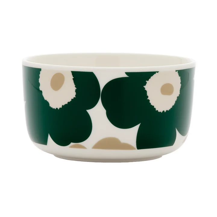 Marimekko - Oiva Unikko Kom 500 ml, wit / donkergroen / beige / lichtzandkleurig