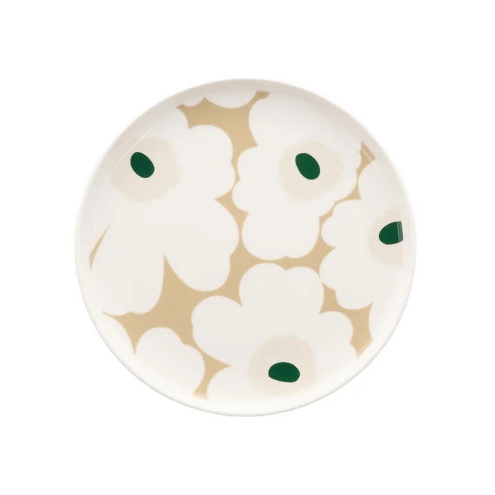 Marimekko - Oiva Unikko -bord Ø 20 cm, wit / beige / lichtzand / donkergroen