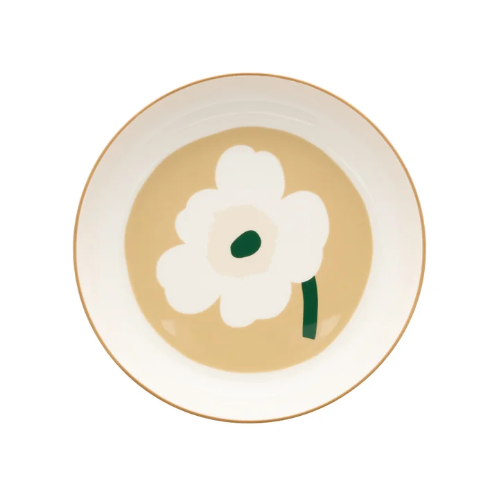 Marimekko - Oiva Unikko diep bord, Ø 20,5 cm, wit / beige / lichtzand / donkergroen