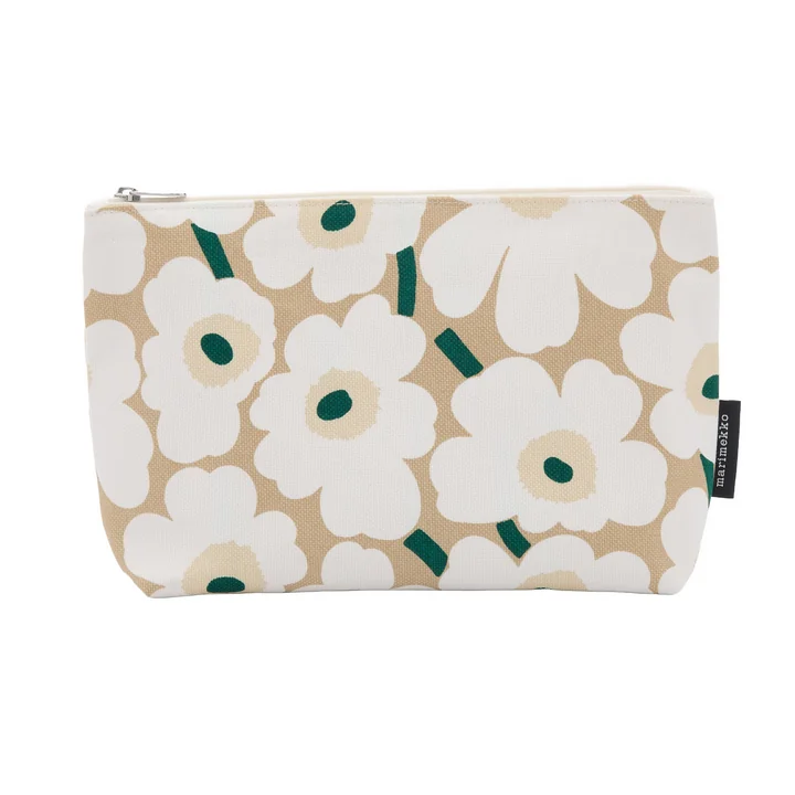 Marimekko - Relle ' Mini Unikko '-toilettas, 20 x 31 cm, zandkleur / gebroken wit / hooikleur / smaragdgroen