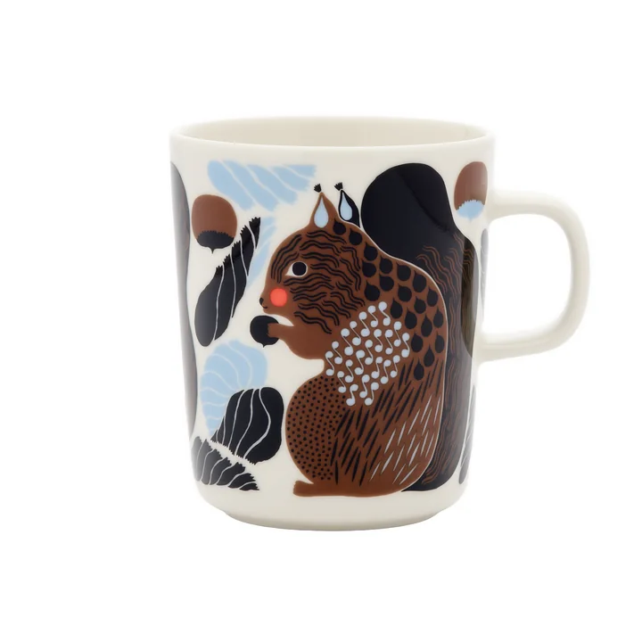 Marimekko - Oiva Kurre -beker met oor, 250 ml, wit / bruin / zwart / lichtblauw