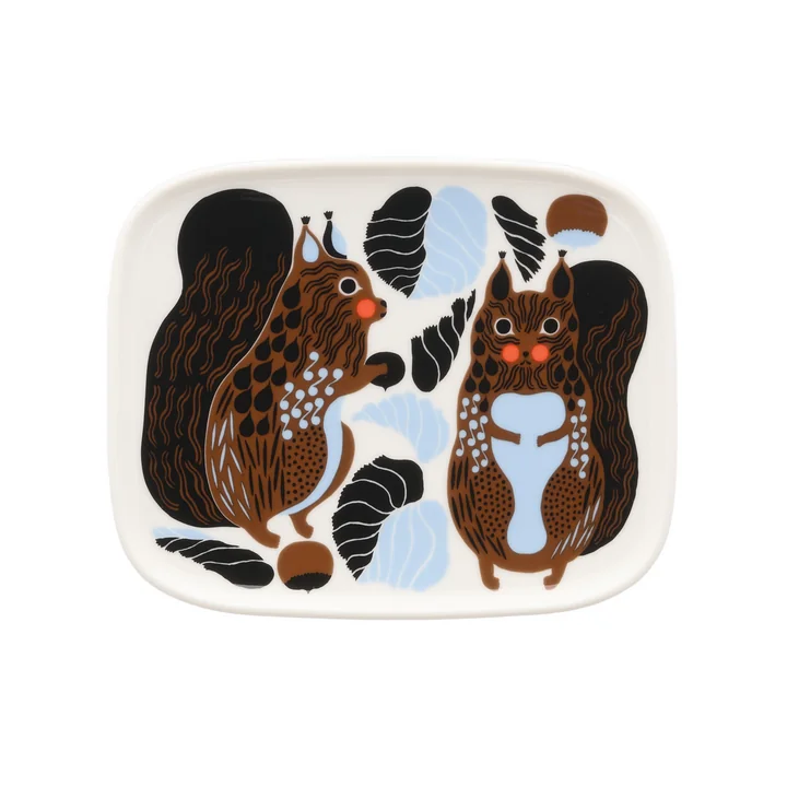 Marimekko - Oiva Kurre -bord, 15 x 12 cm, wit / bruin / zwart / lichtblauw
