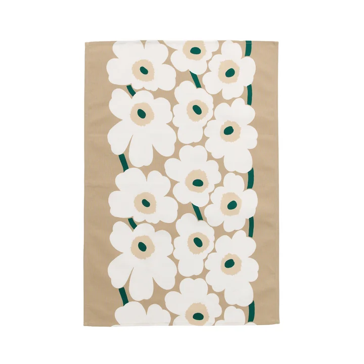 Marimekko - Unikko Theedoek, zand / wit / hooi / smaragd