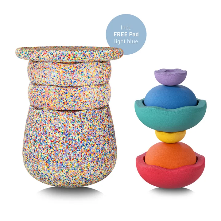 Stapelstein® - Dynamic complete, super confetti (incl. GRATIS kussentje lichtblauw)