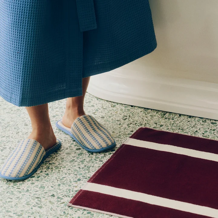 HAY - Waffle -pantoffels, gestreept, dusty blue