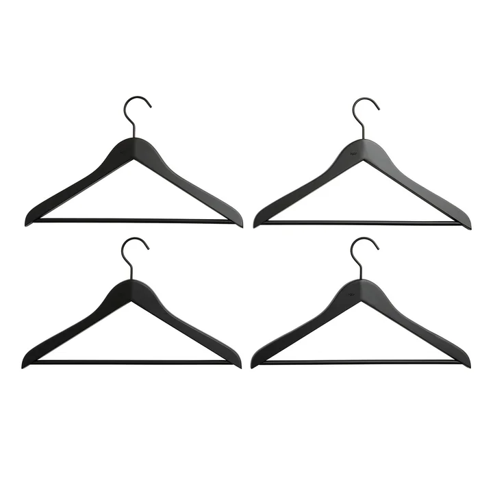 HAY - Smooth Coat Kledinghangers met smalle dwarsbalk, zwart (set van 4)