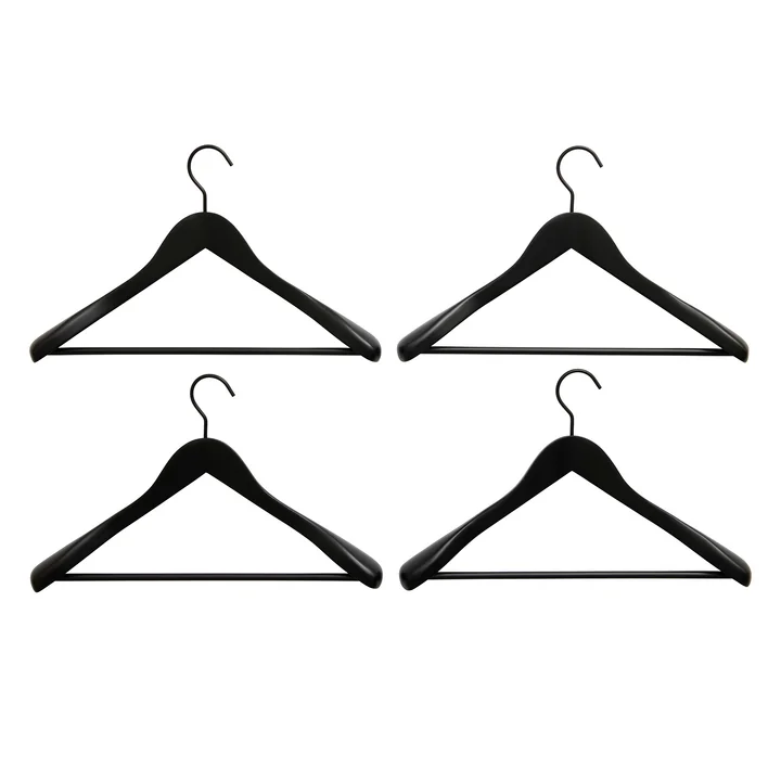 HAY - Smooth Coat Kledinghangers met brede dwarsbalk, zwart (set van 4)