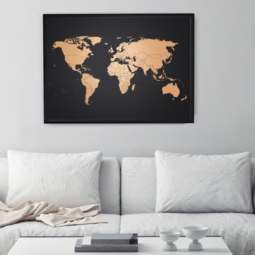 Geweldige kaarten - Wereldkaart, koper / zwart