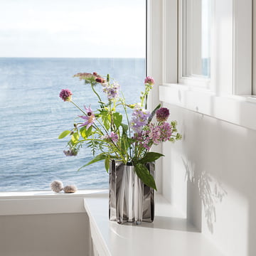 Frequentie Vaas, roestvrij staal gepolijst door Georg Jensen op de vensterbank